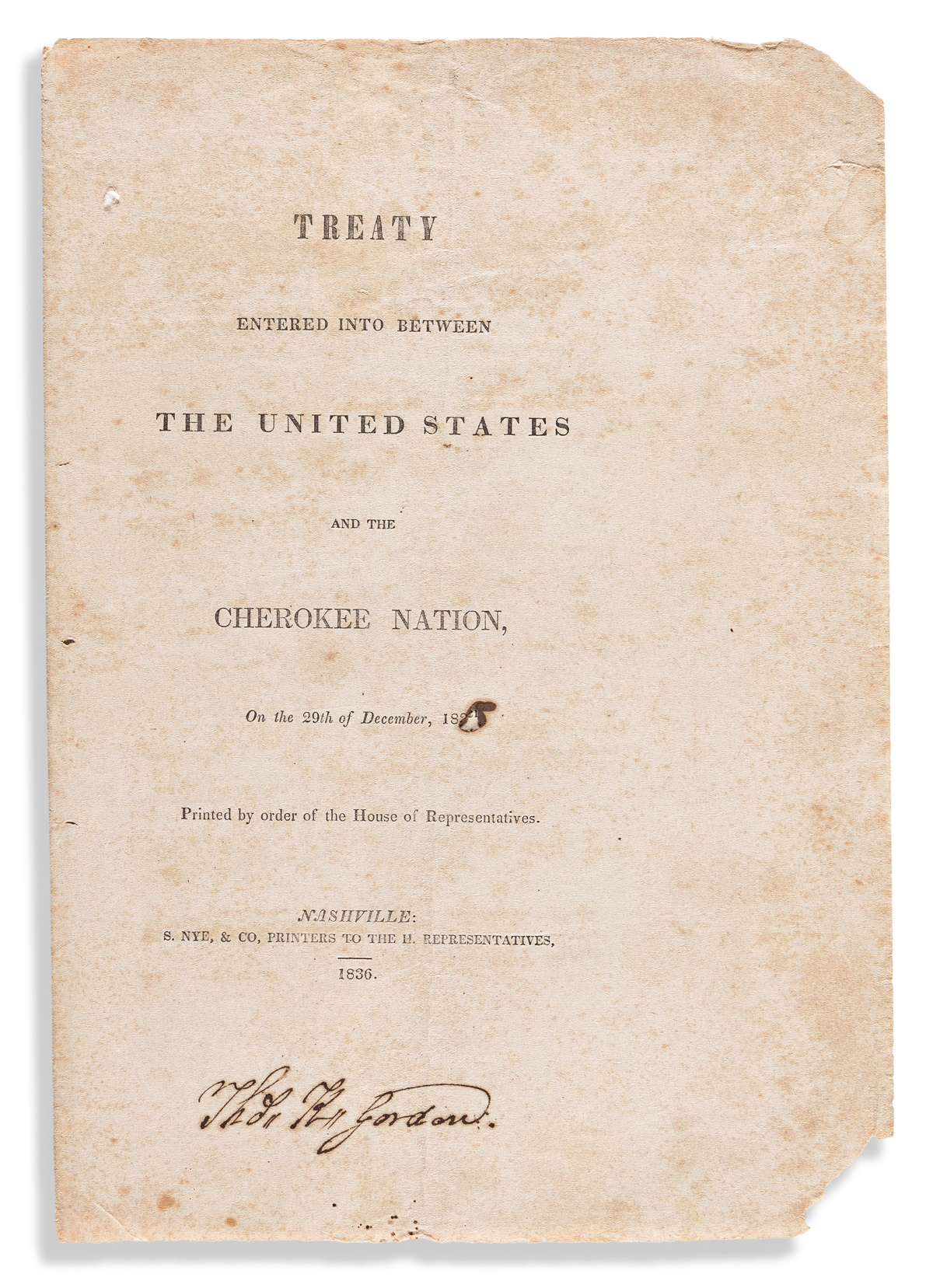 (AMERICAN INDIANS.) Treaty Entered into between the United States and the Cherokee Nation.
